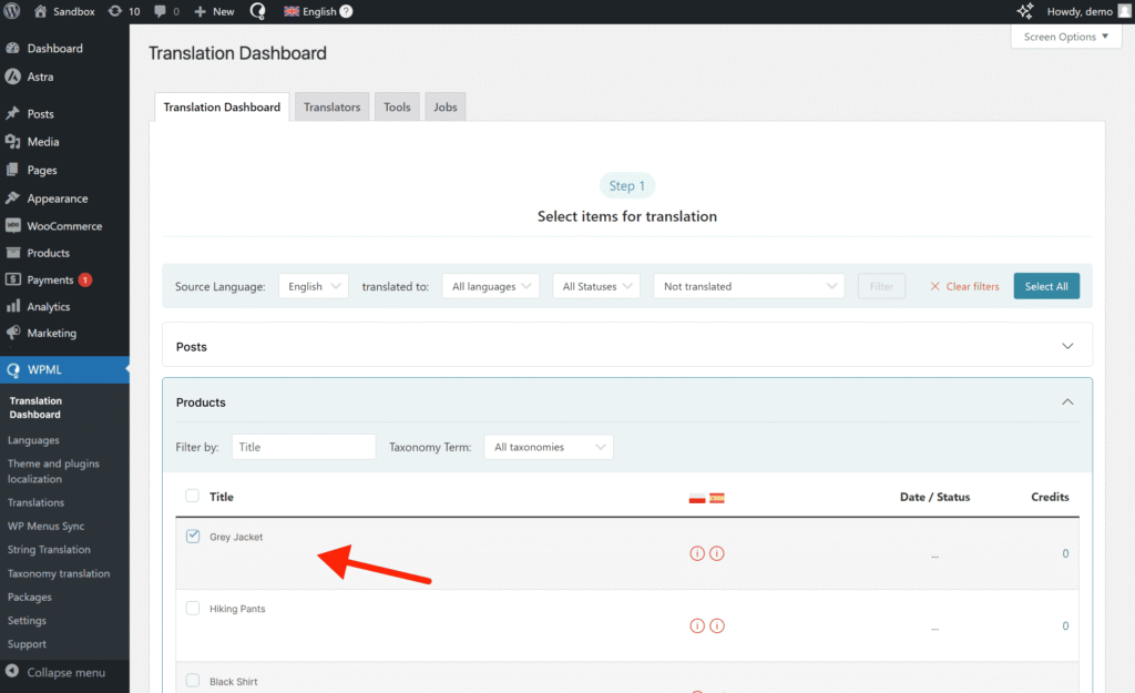 WooCommerce-producten selecteren voor vertaling