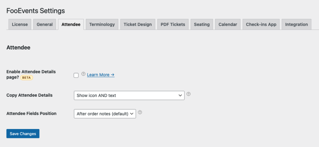 FooEvents Global Options > Attendee