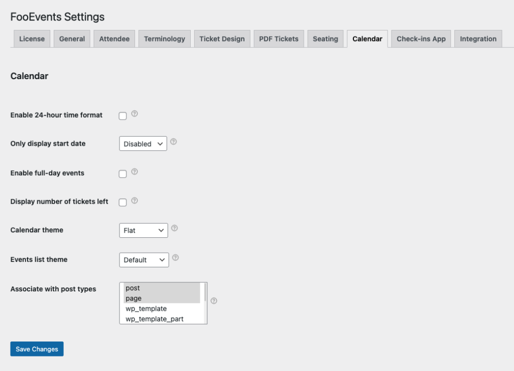 FooEvents Global Options > Calendar
