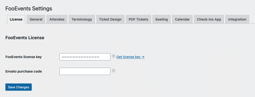 FooEvents Global Options > Licenses