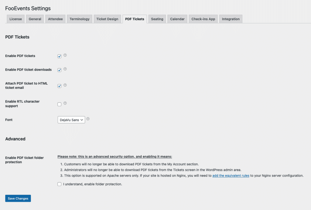 FooEvents Global Options > PDF Tickets