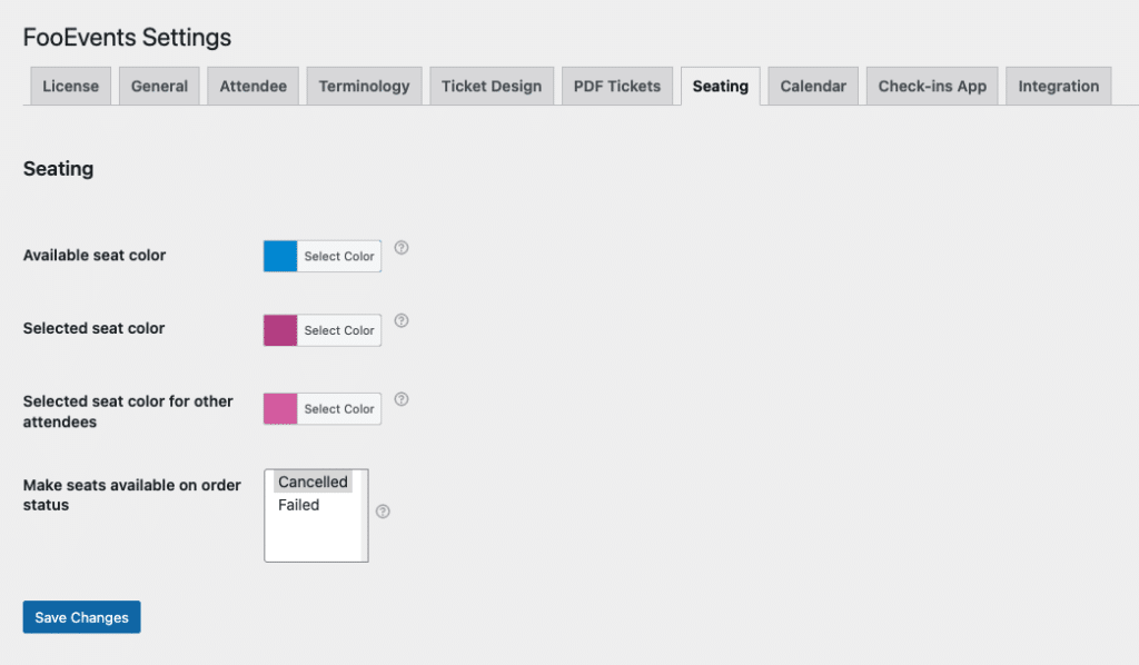 FooEvents Global Options > Seating