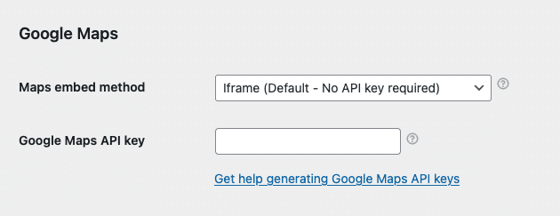 FooEvents / Google Maps embed settings