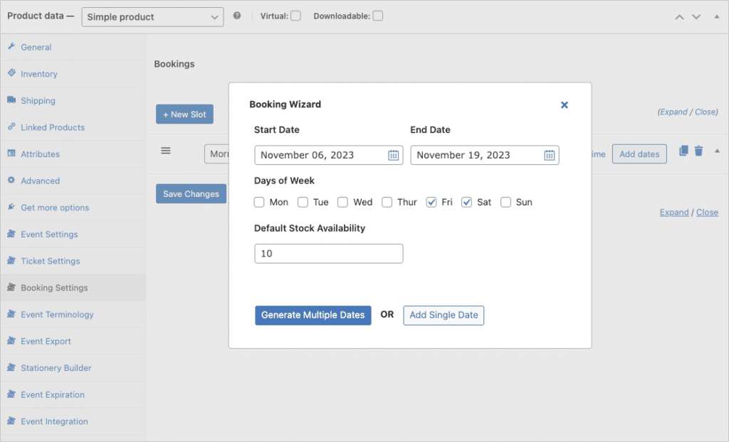 create a bookable product wizard 2