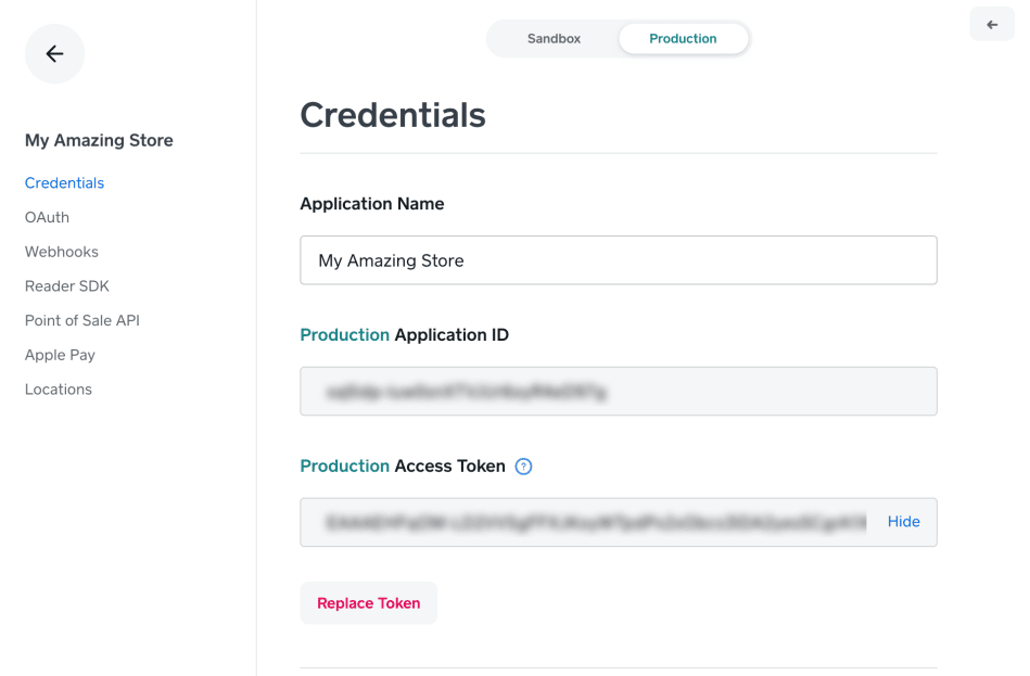 square application production credentials