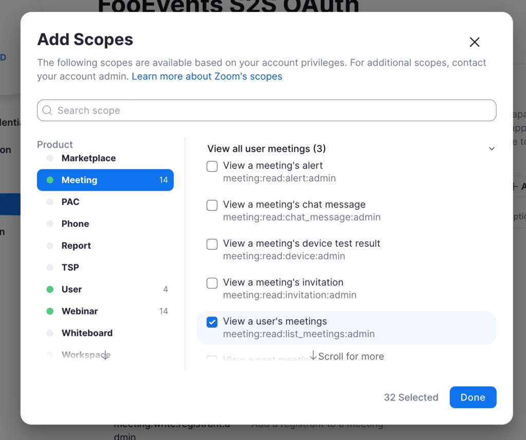 zoom oauth add scopes add granular updated