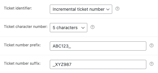 Incrementing ticket number settings