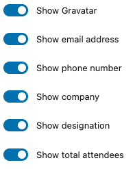 FooEvents Attendee Listing block show/hide settings