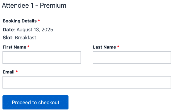 Attendee Details Page booking example