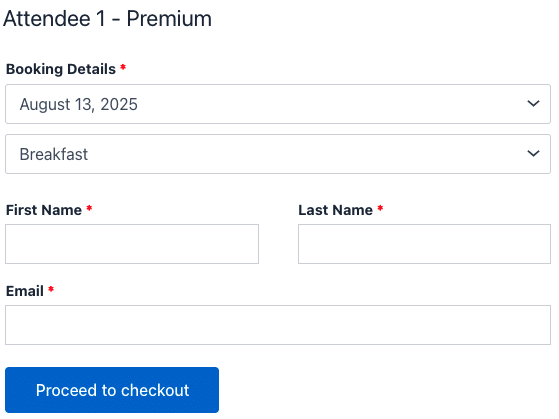 Attendee Details Page booking example