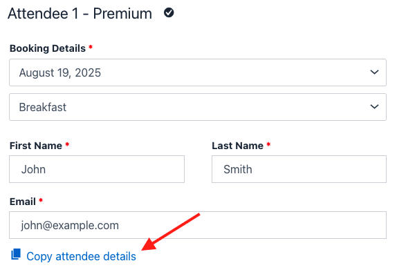 Attendee Details Page copy attendee details example